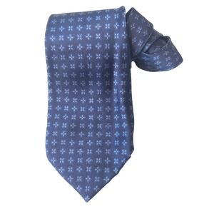 Saks Fifth Avenue Exclusive Mens Blue Geometric Floral Silk Necktie Italy